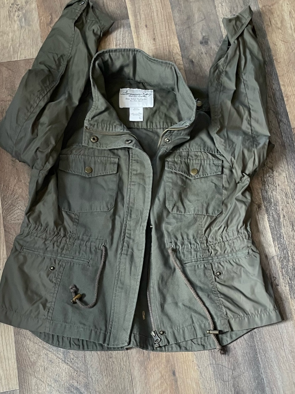 American Rag Olive Green Utility Jacket with Drawstring Wais